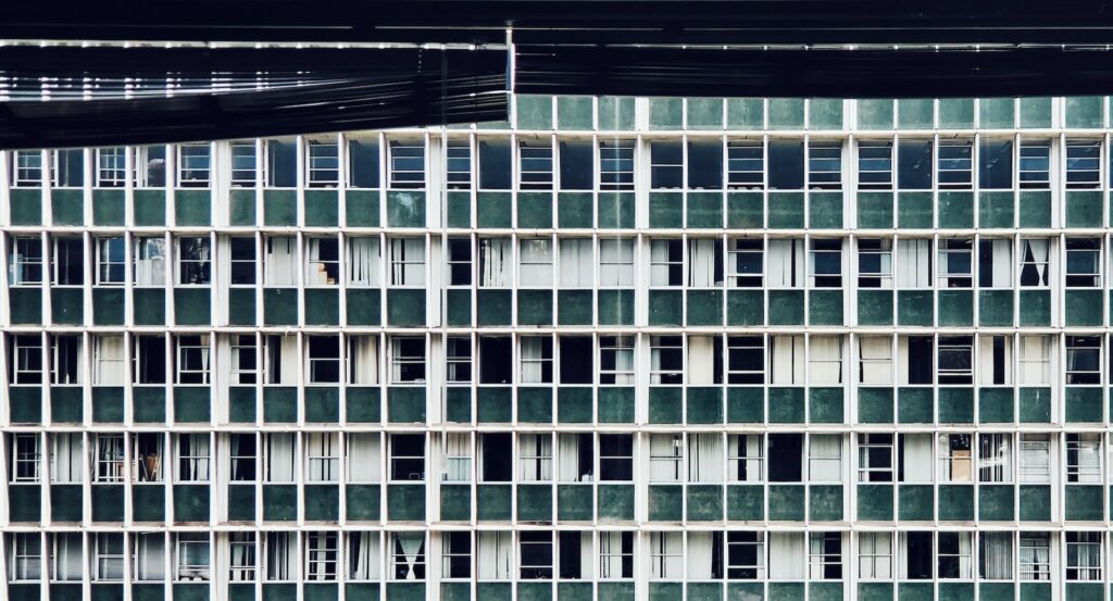 white painted buildings