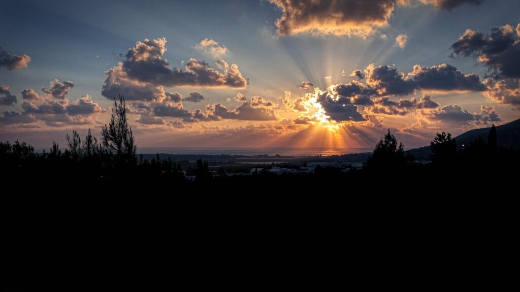 sunset, sea, water, sky, coast, israel, nature, north