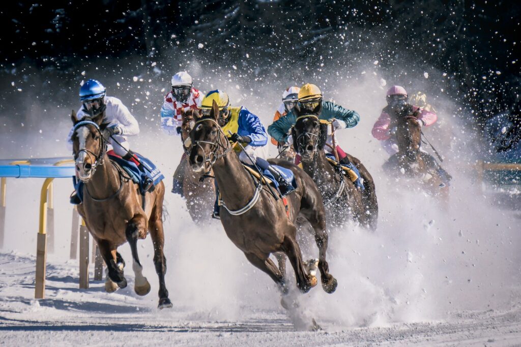 a group of men riding on the backs of horses