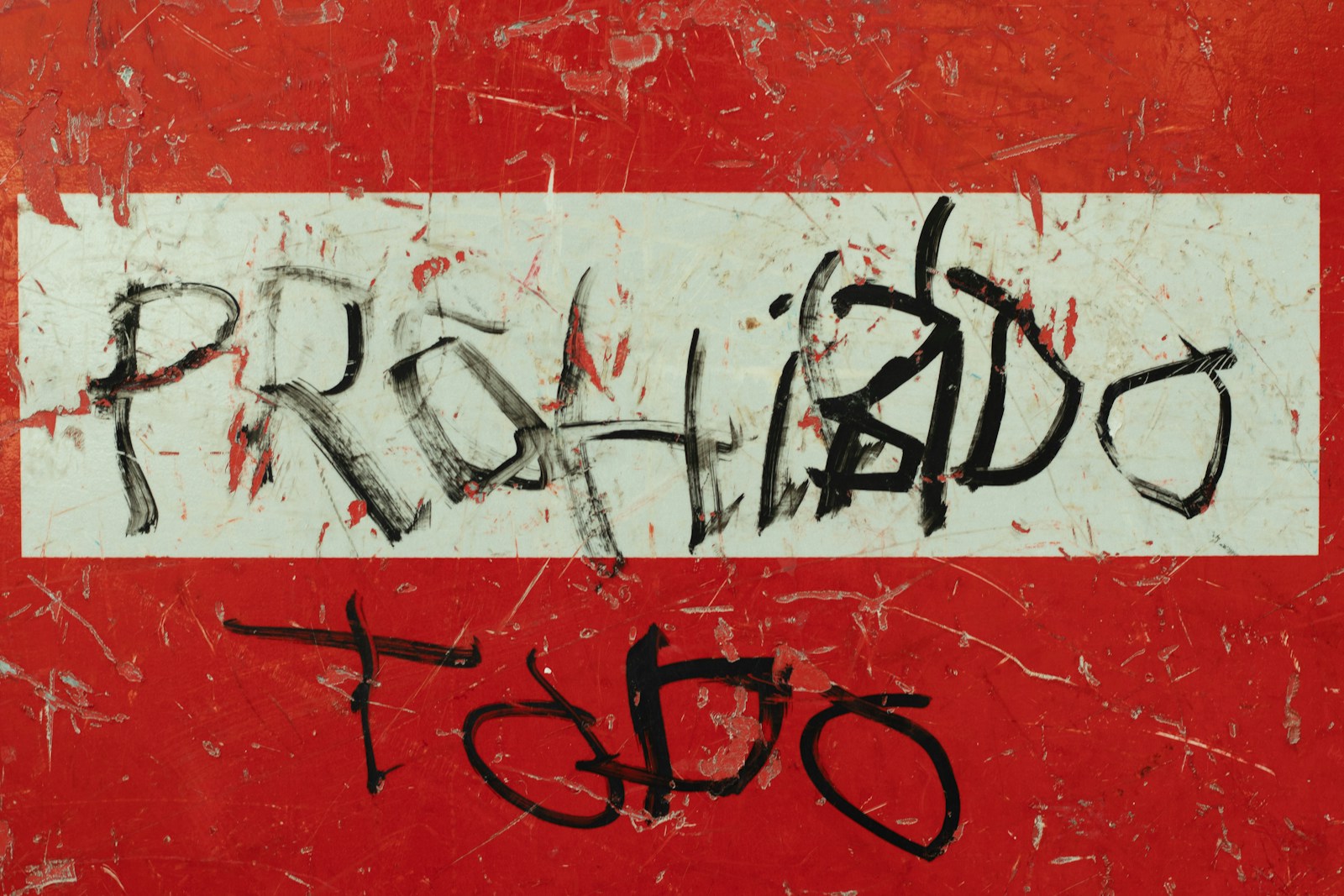 a red surface with black text